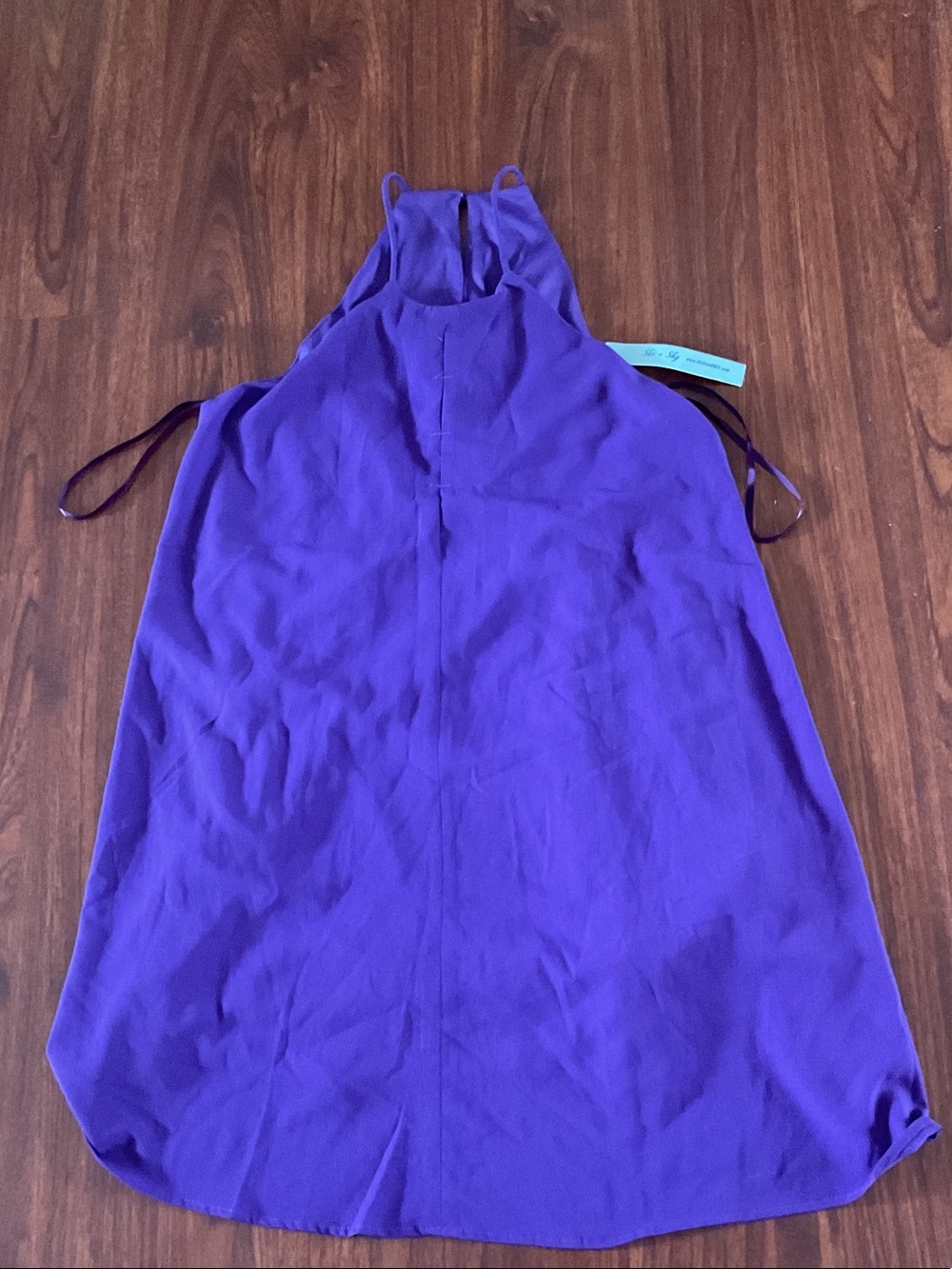 BNWT She + Sky lined Purple Halter Dress with back button closure